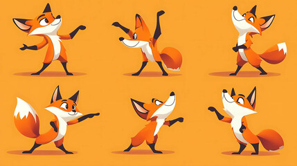 Six cartoon foxes in different poses.