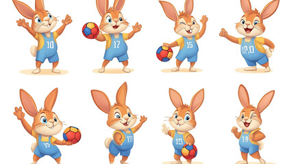 Fototapeta premium Set of cartoon bunny illustrations in different poses.
