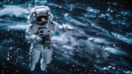 Fototapeta premium An astronaut floating in space, with Earth and the vast cosmos in the background