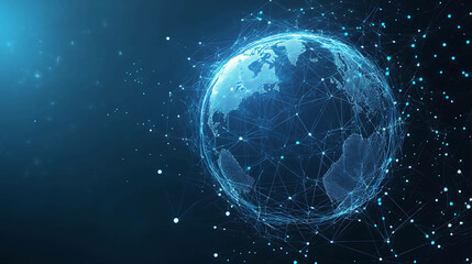 Obraz premium A stylized 3D rendering of the Earth, composed of glowing lines and dots, representing global interconnectedness.