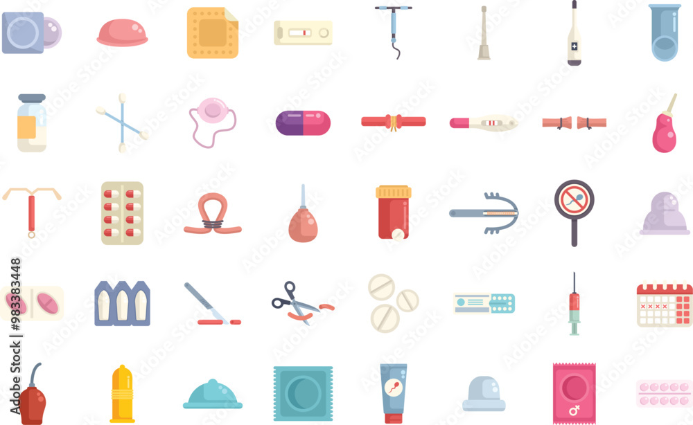 Aufkleber this is a large set of colorful icons depicting various methods of contraception and birth control f