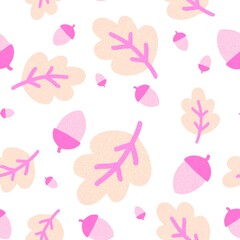 Fototapeta premium Autumn leaves seamless oaks pattern for wrapping paper and fabrics and linens