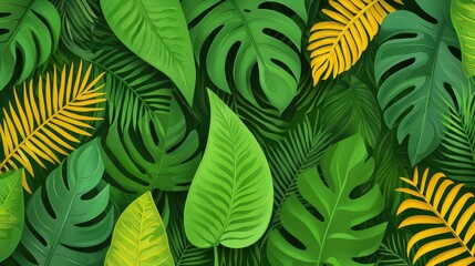 Tropical Leaf Pattern Background  Green and Yellow Foliage  Jungle Plants