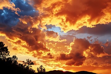 Dramatic Sunset Sky with Vivid Orange, Yellow, and Blue Clouds