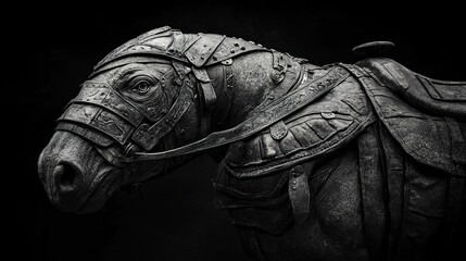 A Close-Up Portrait of a Medieval Warhorse in Armor