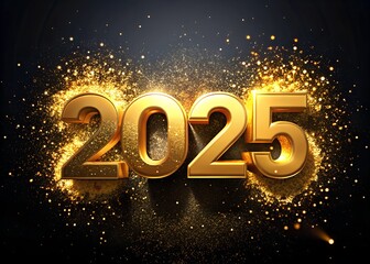 New Year 2025 design, golden, dark background