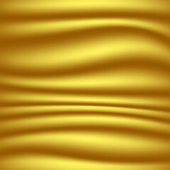 Macro texture of gold fabric. Bright gold cloth smooth surface texture background. Yellow-hot curtain for the basis of the design. Texture, background, pattern, template. 3D vector illustration.