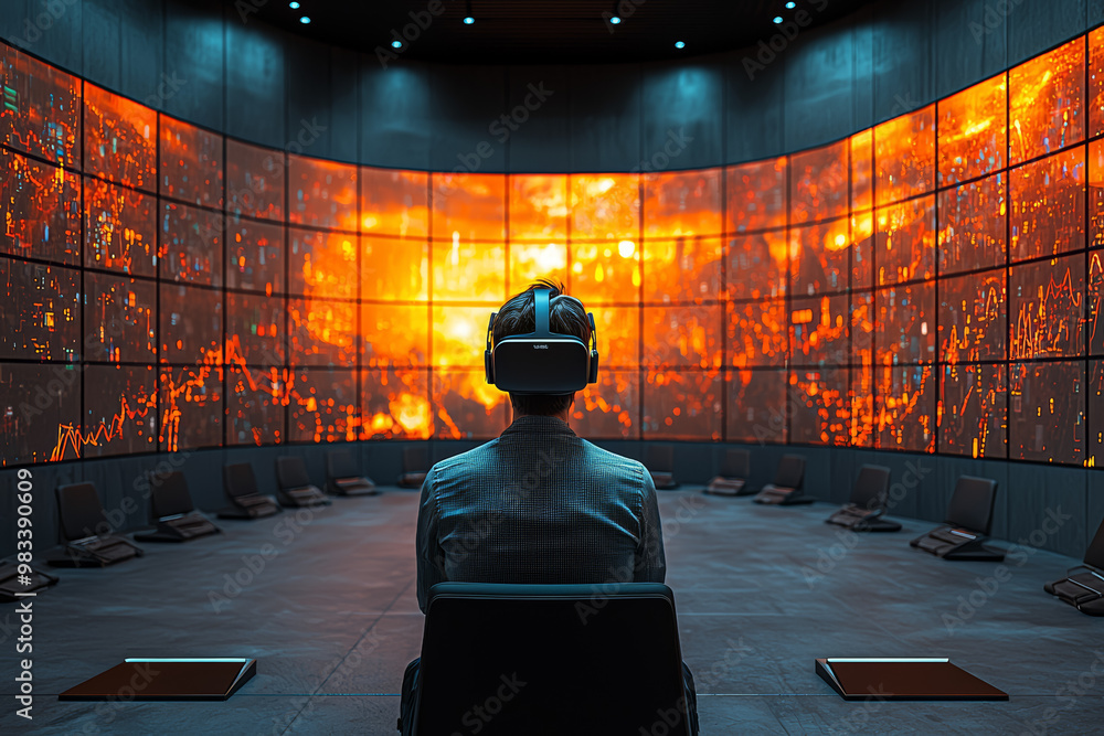 Poster a user attending a virtual reality conference, networking and participating in discussions within a 