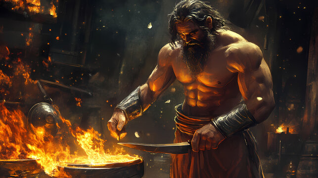 Greek god hephaestus - god of fire and metalworking. Greek Gods. Illustration