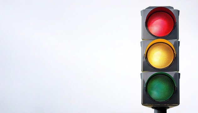 Traffic lights, signals, or stoplights &ndash; also known as robots are signaling devices positioned at road intersections, pedestrian crossings, and other locations to direct traffic. Isolated on white