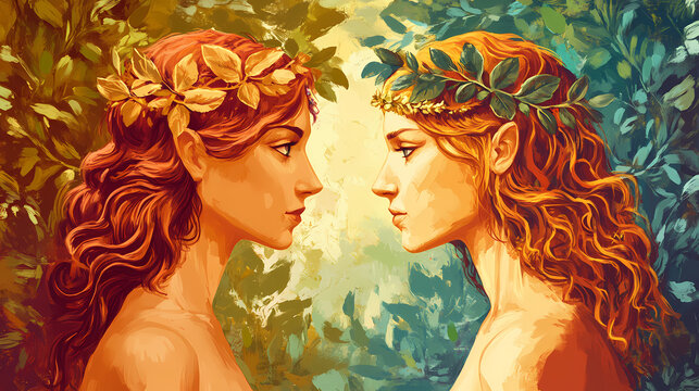 Greek goddess of nature and fertility. portrait of demeter and aphrodite. Greek Gods. Illustration