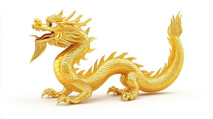 Fototapeta premium Golden Chinese Dragon D Illustration Isolated on White Background