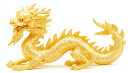 Golden Chinese Dragon Statue Isolated on White Background