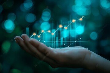 Hand Holding Glowing Growth Graph, Business Success, Financial Analysis, Investment Strategy
