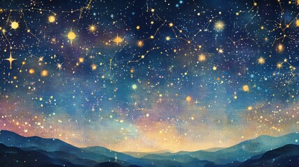 Fototapeta premium Starry Night Sky Over Mountain Landscape