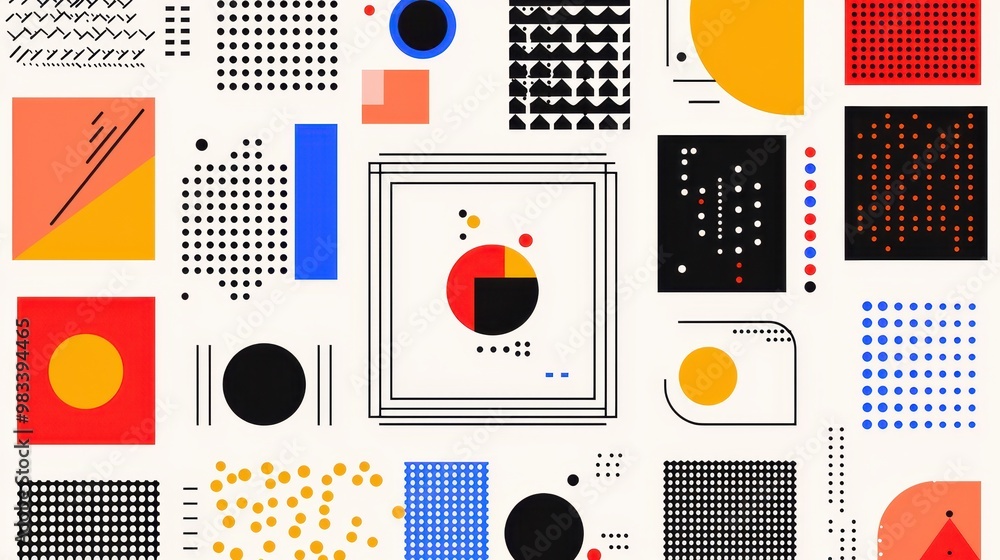 Poster abstract geometric pattern with circles squares and dots