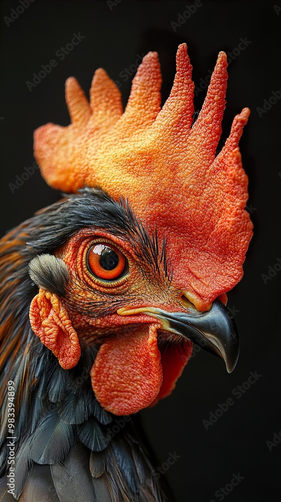 Canvas Prints Close Up Portrait of a Rooster with Red Comb and Wattle