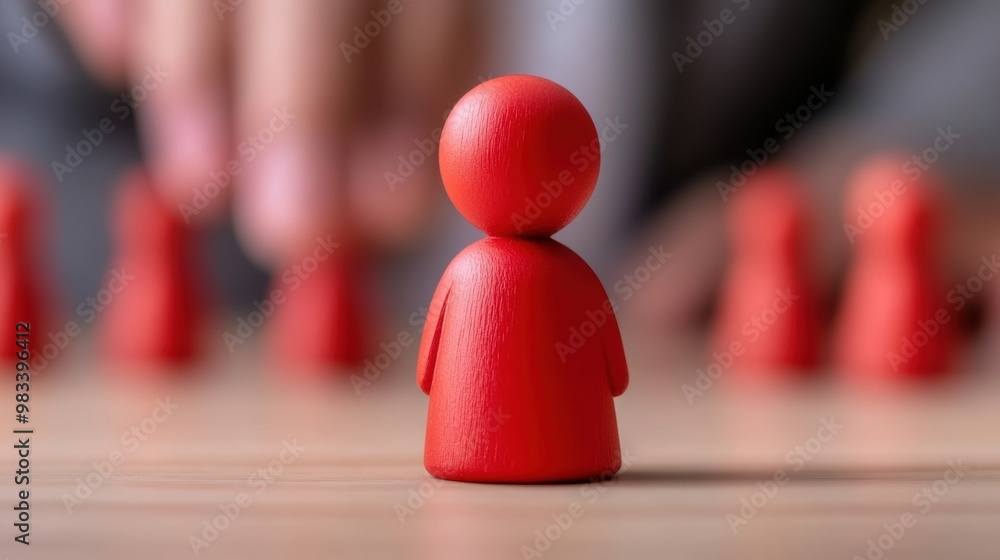 Poster A red figurine is standing in front of a group of other figures, AI