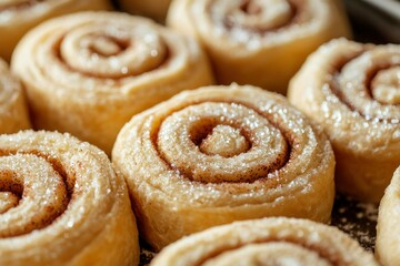Fototapeta premium Close-up of Sugary Cinnamon Rolls in a Baking Dish