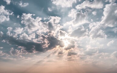 Obraz premium Sun shining through a cloudy sky. Generative-Ai