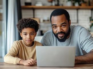father child home family homework son teenage parent education laptop teen boy teaching childhood man learning together school computer internet teacher tutor black