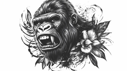 Gorilla illustration sketch clipart for tattoo. Tattoo Art. Illustration