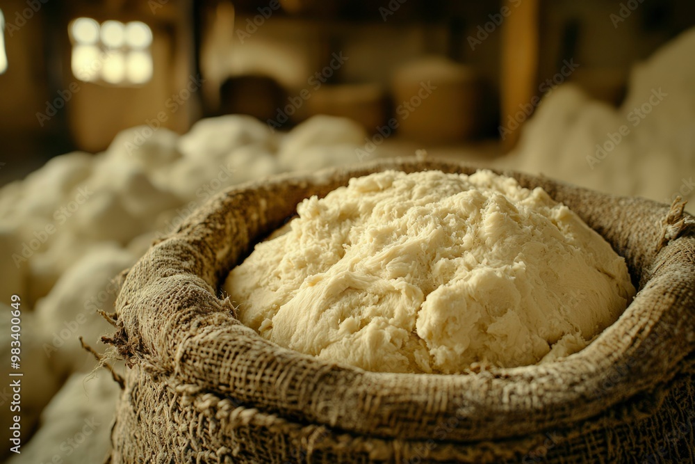 Wall mural Close-up of Dough in a Burlap Sack