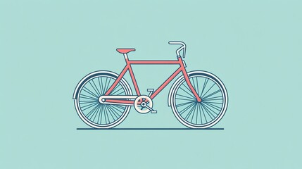 A minimalist illustration of a red bicycle on a blue background.