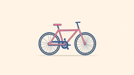Obraz premium Pink bicycle with blue accents on a cream background.