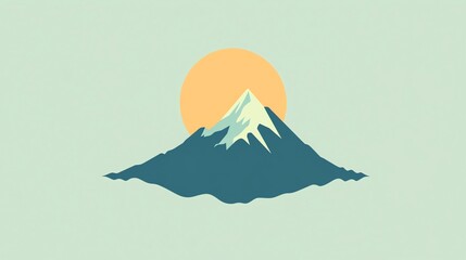 Minimalist illustration of a mountain peak with a sun behind it.