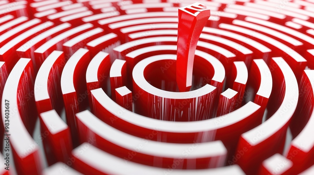 Poster red and white d abstract maze with center target