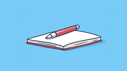 A simple illustration of a closed book and a pen on top.