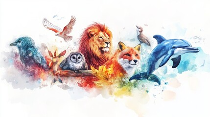 Vibrant Wildlife Art A Colorful Collection of Animals in Watercolor