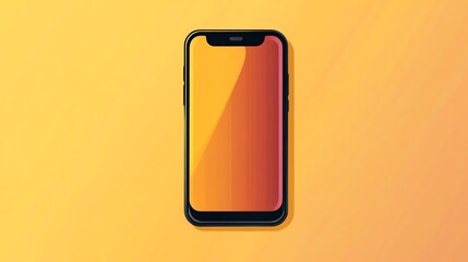 A flat design illustration of a black smartphone with an orange gradient screen on a yellow background.