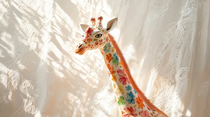Obraz premium Colorful Floral Giraffe Figurine with Soft Backdrop