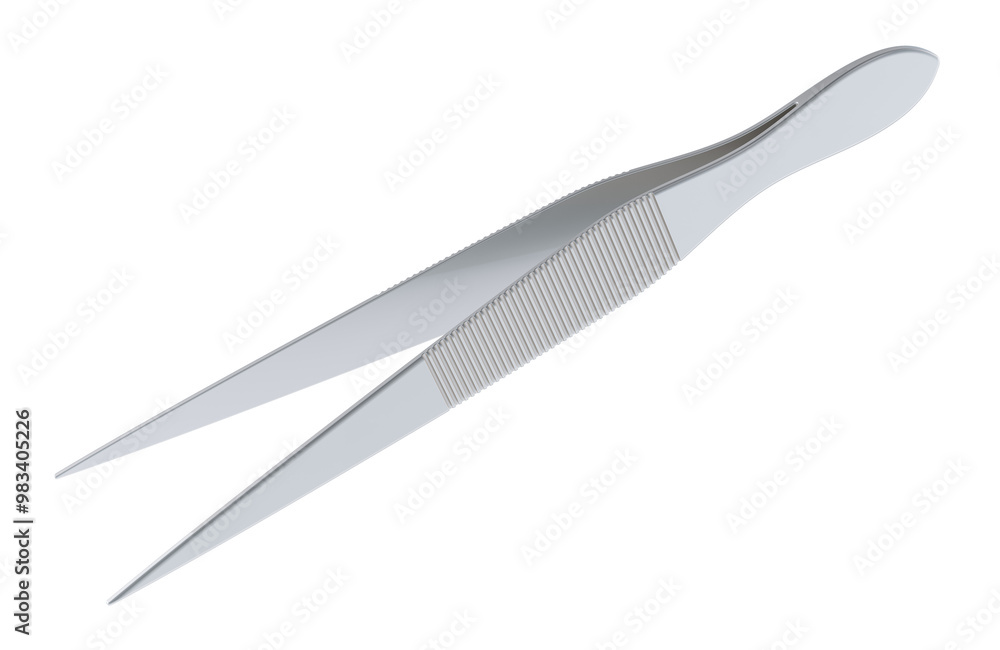Poster metal tweezers with pointed tips. 3d rendering isolated on transparent background