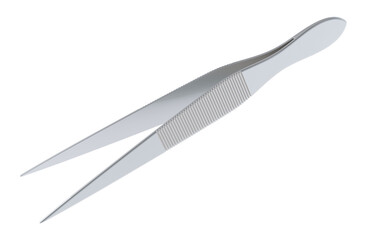 Metal tweezers with pointed tips. 3D rendering isolated on transparent background
