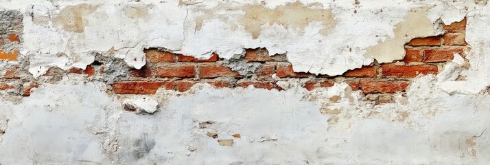 Obraz premium Chipped plaster wall texture with exposed brick underneath