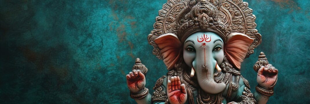 Pancha Ganapati 2024, solid background, copy space