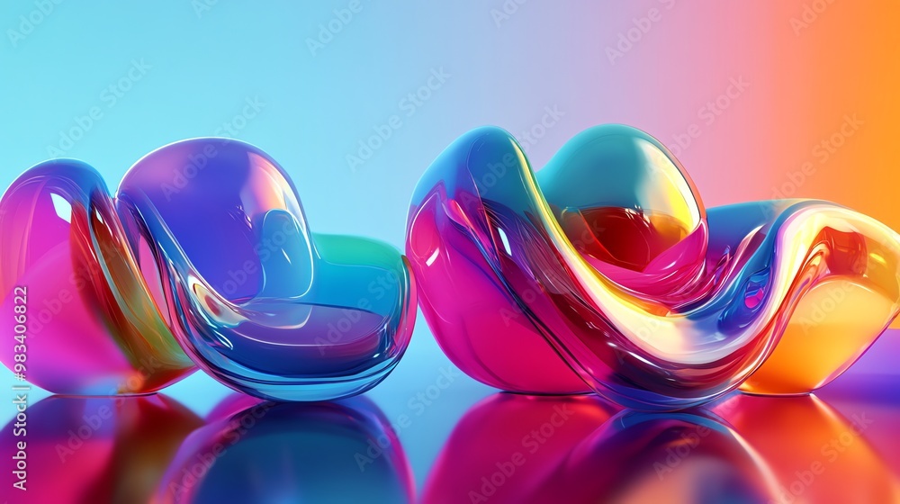 Poster abstract 3d render of colorful glossy shapes.