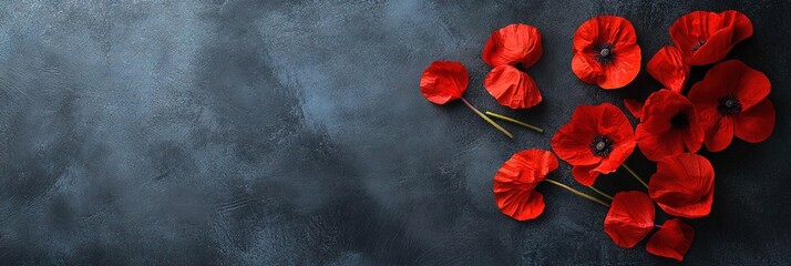 Veteran's Day concept on solid background with red flowers and copy space