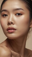 East Asian Woman with Subtle Makeup and Gradient Background