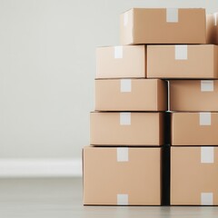 Obraz premium Stacks of boxed products prepared for Black Friday deliveries copy space - Logistics and fulfillment efficiency - realistic - Multilayer - Distribution center backdrop
