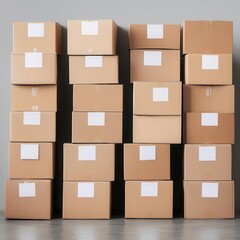Stacks of boxed products prepared for Black Friday deliveries copy space - Logistics and fulfillment efficiency - realistic - Multilayer - Distribution center backdrop