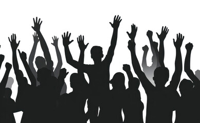PNG Silhouetted crowd with raised hands