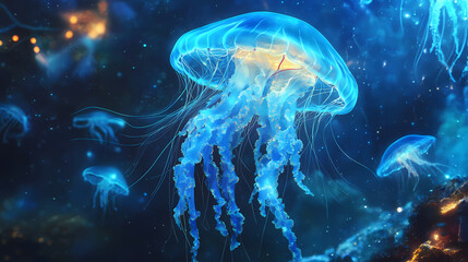Obraz premium Immortal god jellyfish. Olympian Pantheon. Illustration