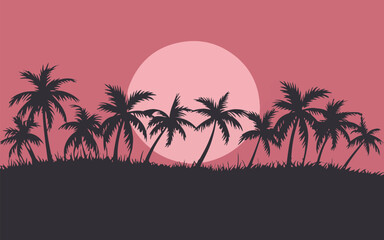 Palm Tree Silhouettes with Sunrise Vector