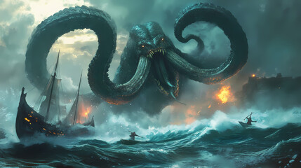 Kraken (norse mythology - legendary sea monster). Norse Mythology. Illustration