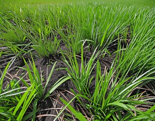 Obraz premium Close-Up of Grass-Covered Ground with Animal Tracks