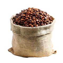 coffee beans in a burlap sack- a bag of coffee beans is on a transparent background.